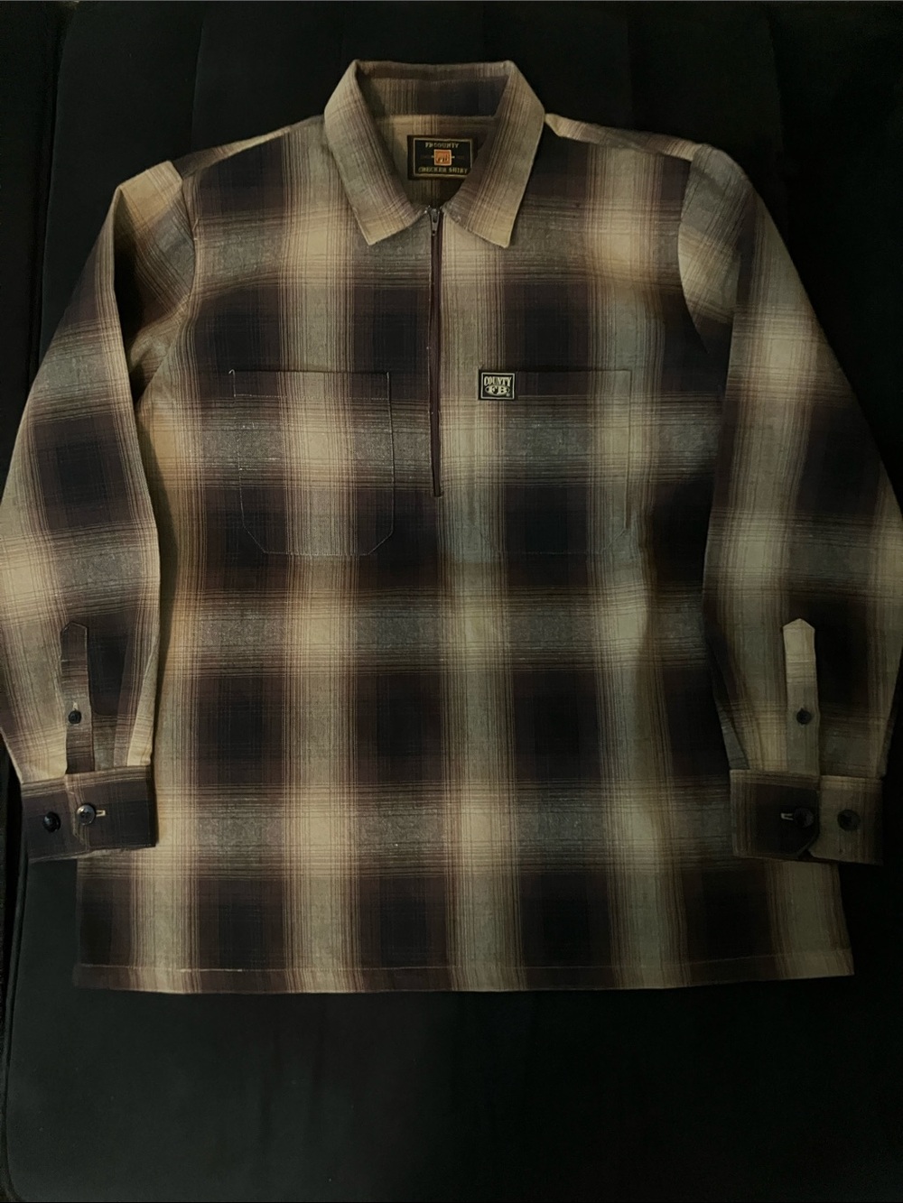 Men's Plaid Lightweight Shirt Jacket in Beige and Black